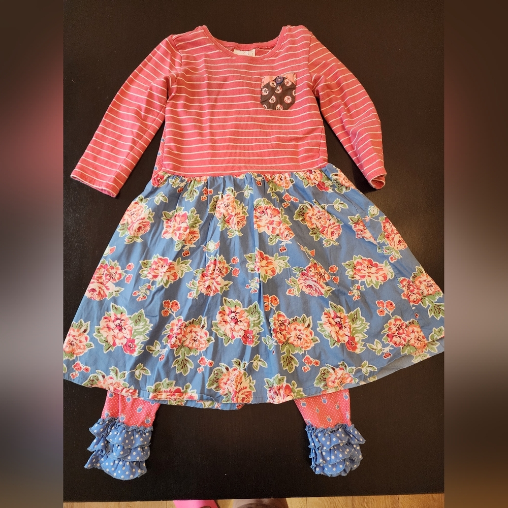 Floral and Striped Dress with Bow Accents